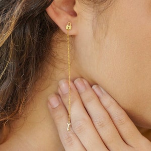 Dangling Stud Earrings | Gift Earrings | Lock and Key | Minimalist | Birthday gift | Graduation Gift | Key Lock | Christmas Gift for Her