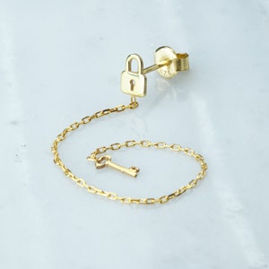 Minimalist Dangling Mismatched Stud Earrings | Drop Earrings | Lock and Key | Birthday gift | Key Lock | Christmas Gift for Friend