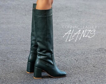 green leather boots
