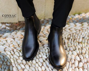 black leather chelsea boots mens