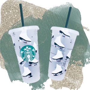 Figure skating Starbucks Holographic Starbucks Cold Cup Reusable Starbucks Skating Cup + Straw and Name Tumbler friend/Spring/Summer/2024