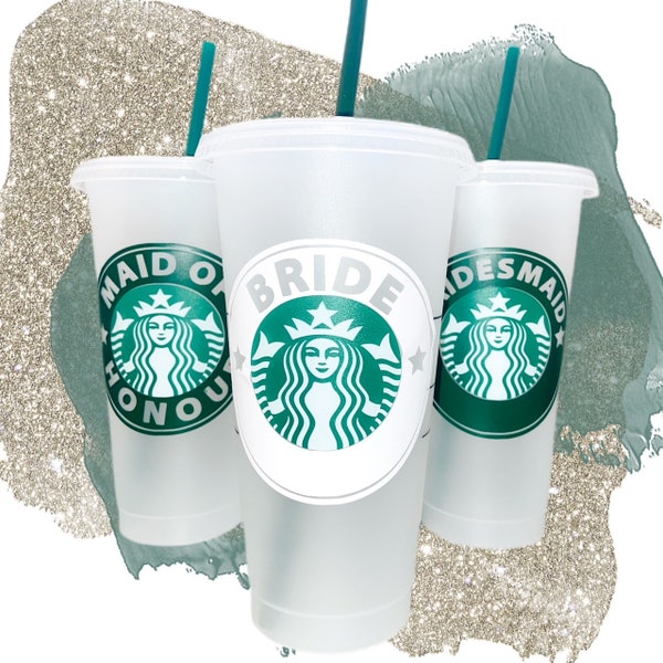 Starbucks Summer /2024 Wedding Bride and Groom Bridesmaid/Hen Reusable Cold Cup + Straw or Hot Cup with Lid and Personalized Name Option