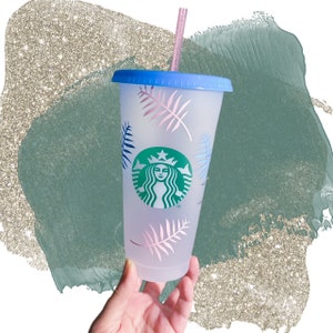 Starbucks Cold Cup with Name & Leaves Starbucks Cold Cup Starbucks Pastel Cup Reusable Tumbler Starbucks Spring /summer friend 2024 Gift