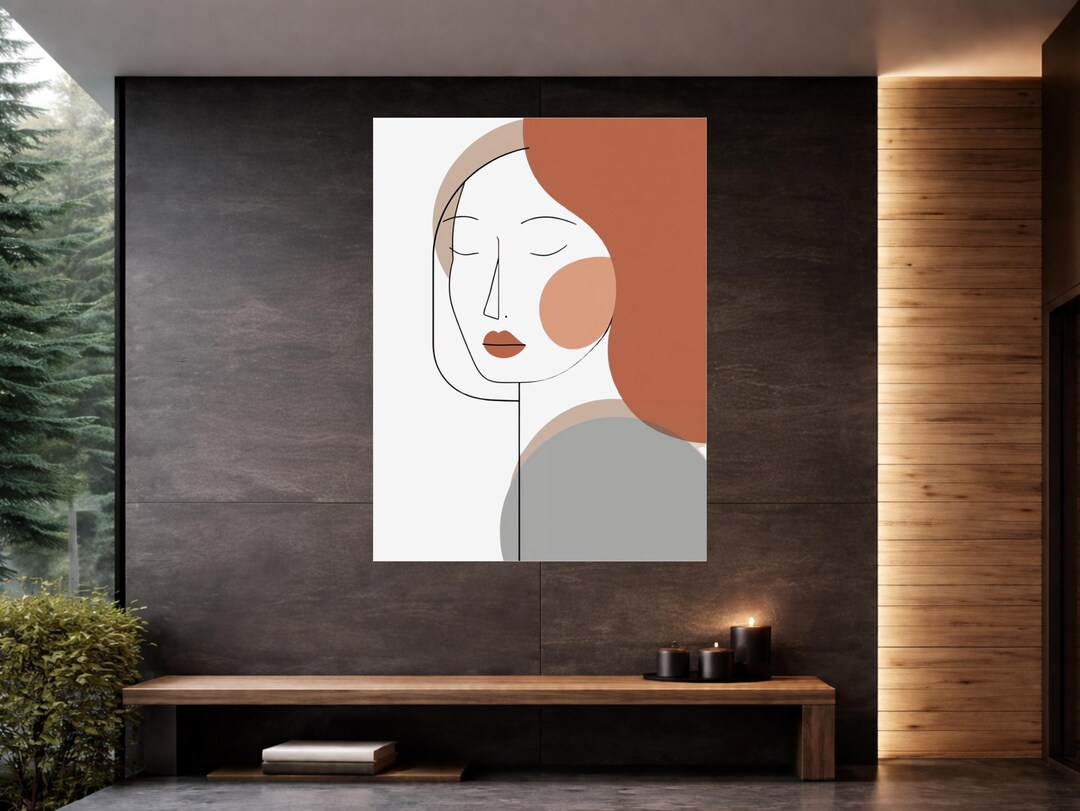 Minimalist Line Art Portrait Print, Abstract Woman Wall Art, Boho Decor ...