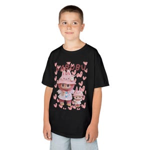 Uroczy T-shirt dla dzieci Labubu - Uroczy T-shirt z postacią z kreskówek dla chłopców - Dziewczynek, Prezent urodzinowy, Strój na randkę, Codzienne ubranie dla dzieci