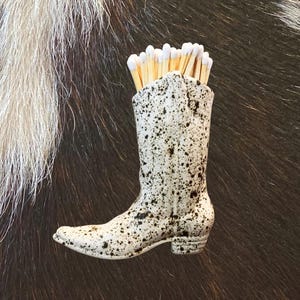 Ceramic Cowboy Boot Match Holder- Cowhide
