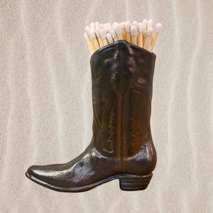 Ceramic Cowboy Boot Match Holder- Brown