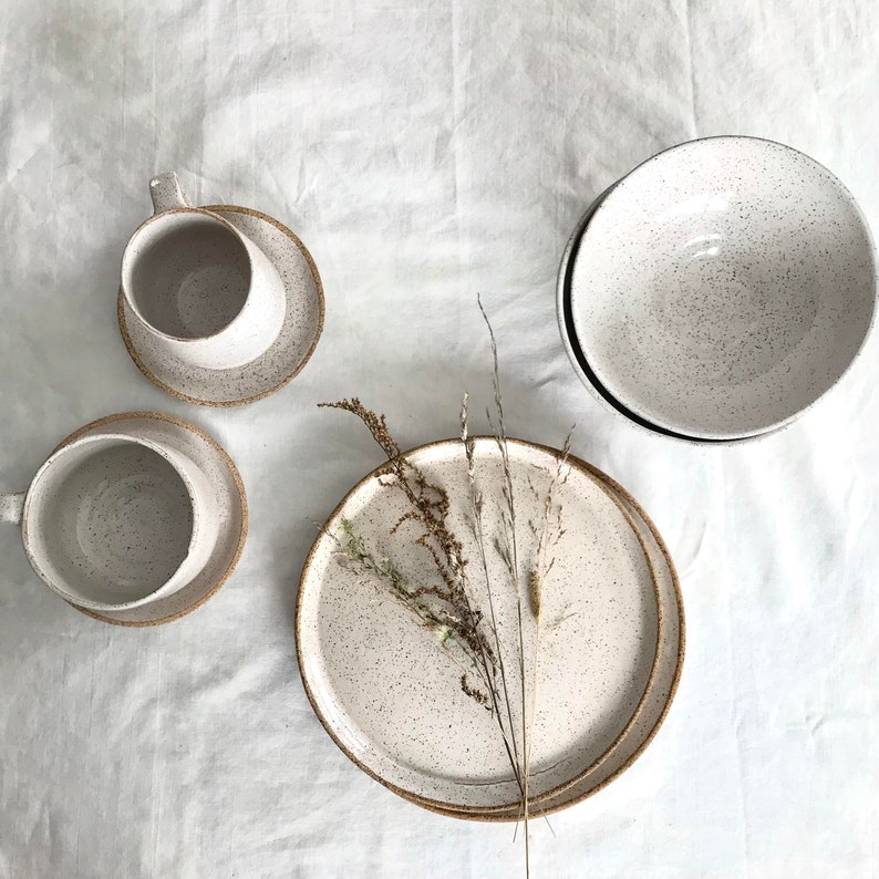 Speckled White Dinnerware Set Etsy