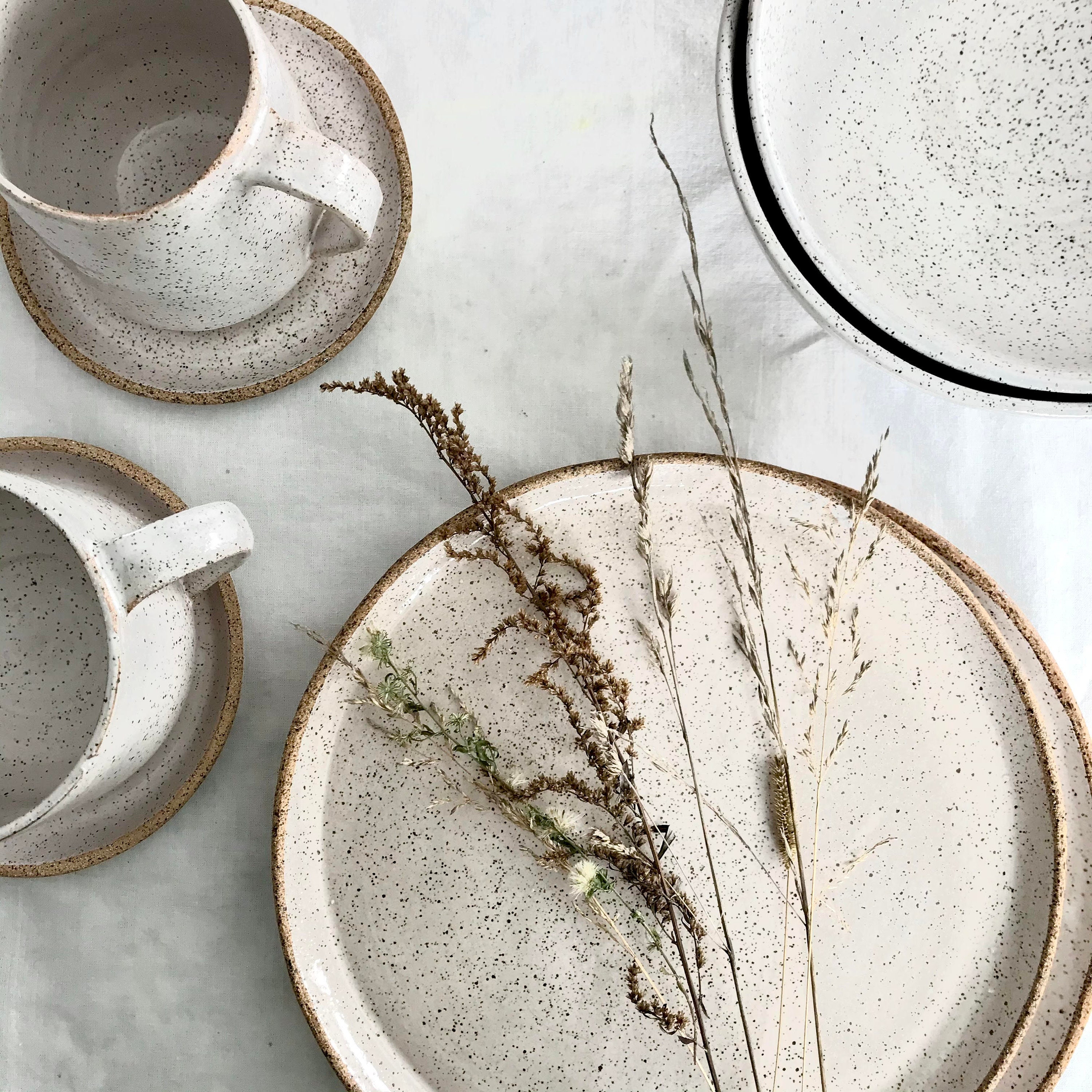 Speckled White Dinnerware Set Etsy