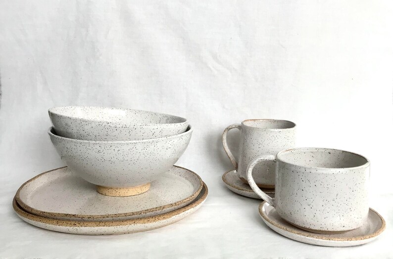 Speckled White Dinnerware Set Etsy