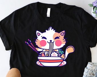 Cat Ramen Shirt, Korean Noodle Shirt, Cat Lover Shirt, Funny Asian Food Tshirt, Japanese Shirt, Ramen Noodles Shirt, Japan Anime Shirt, Girl