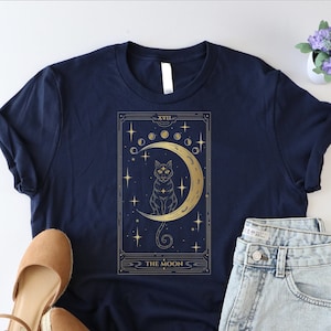 The Moon Tarot Card Shirt, Funny Cat Shirt, Celestial Shirt, Witchcraft Lover Shirt, Mystic Mom Shirt, Cat And Moon Shirt, Tarot Card Tshirt