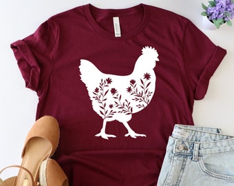 Floral Chicken Shirt, Farm shirt, Country shirts, Chicken shirt, Farm Tees, Women's Chicken Shirt, Chicken lover tee, Country girl shirt