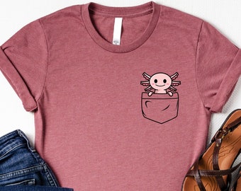 Pocket Axolotl Shirt, Salamander Lover Tshirt, Axolotl Fan Tshirt, Axolotl Birthday Shirt, Kawaii Axolotl Shirt, Undersea Animal Shirt, Girl