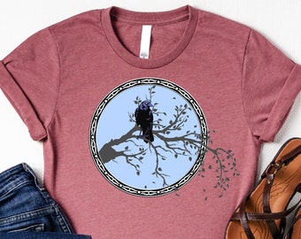 Raven Lover Shirt, Scandinavian Tree Shirt, Black Crow Tshirt, Witchy Clothing, Crow Art Shirt, Raven Women Shirt, Gift For Bird Lover, Girl