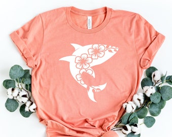 Shark Shirt, Shark Floral Shirt, Cute Shark Shirt, Shark Gifts, Shark Lover Gift Tee, summer shirt, cute summer shirt, beach shirt,beach tee