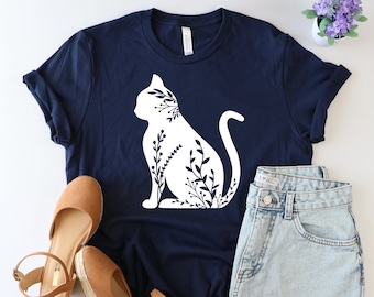 Floral cat shirt,  Cat Mom Shirt, Cat Lover Tee, Women Cat Lover, Cat Mom Shirt, Gifts for Cat Lovers, Gift for Cat Mom, Cat owner shirt