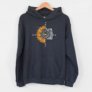Camping Photography Hoodie, Nature Photographer Hoodie, Sunflower Compass Hoodie,Wander Woman Hoodie, Camping Fire Hoodie, Camera Lover Gift