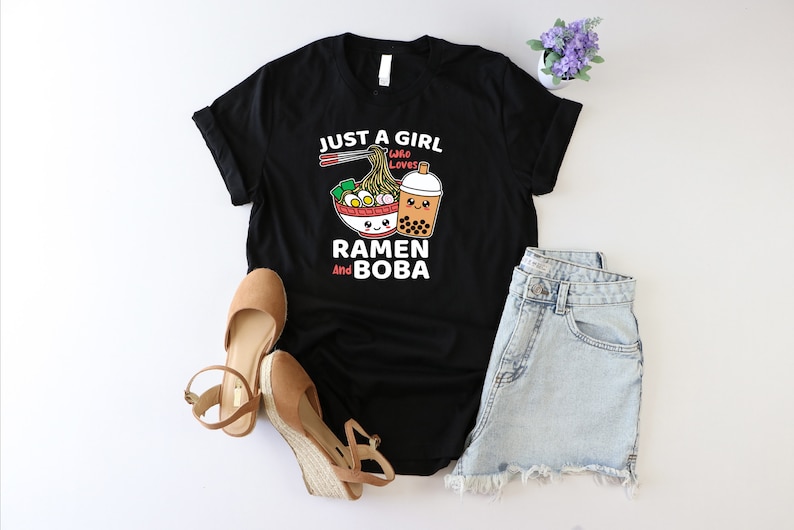 Just A Girl Who Loves Ramen And Boba Shirt, Ramen Lover Shirt, Japanese Fan Shirt, Kawaii Shirt, Boba’s Food And Drink Tshirt, Noodles Shirt image 2