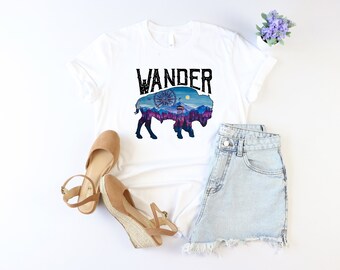 Wander Shirt, Western Shirt, American Buffalo Shirt, Compass Tshirt, Mountain Tshirt, Funny Camping Shirt, Gift For Adventurer, Hiking Shirt
