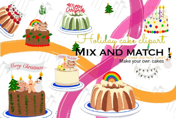 Holiday Cake Clipart Christmas Cake Clipart Christmas Card Etsy