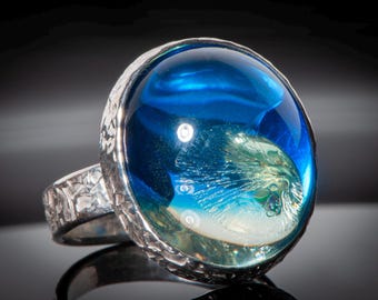 7 size ring, Blue Amber Ring, Genuine Baltic Blue Amber, Sterling Silver Ring, Handmade Blue Gemstone Jewelry, Amber Jewelry