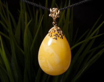 FFD-757 | 天然バルト海産琥珀ネックレスペンダント（シルバーチェーン