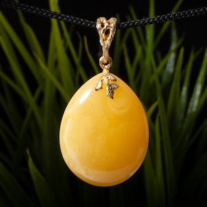Yellow Baltic Amber Pendant: Gold-Plated Sterling Silver