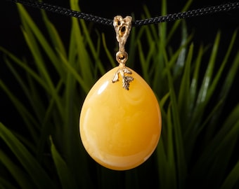 Yellow Baltic Amber Pendant: Gold-Plated Sterling Silver