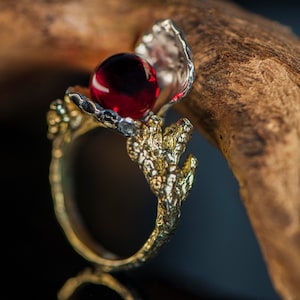 Exclusive Handmade Red Amber Ring, Unique Ukrainian Silver Jewelry Piece