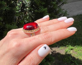 Anello con pietra preziosa granato: gioiello boho in argento sterling a forma di pera - Italia