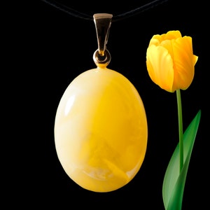 Rare Natural Amber Pendant - Elegant Ukrainian Amber Jewelry, Original Yellow Landscape Design, Unique Gift for Her