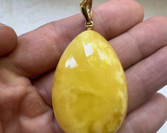 Landscape Baltic Amber Pendant,  Handmade Statement Jewelry,  Amber And Sterling Silver Pendant, Amber Jewelry, Egg-Yolk Amber Pendant