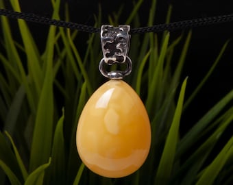 Baltic Amber Pendant: Handmade Sterling Silver, Yellow Egg Yolk Gemstone