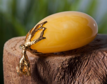 Natural Baltic yellow amber pendant, Exclusive yellow amber pendant, Handmade original yellow amber pendant