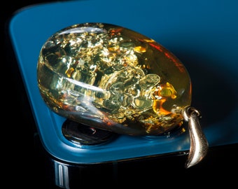 Unique Green Baltic Amber Pendant with Natural Untreated Crust - Genuine Stone Jewelry from Ukraine