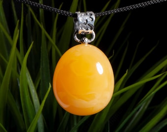 Minimalist Baltic Amber Pendant Honey Yellow Simple Natural Jewelry