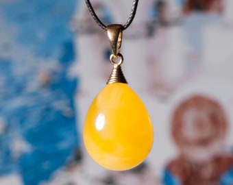 Egg Yolk Baltic Amber Pendant: Gold-Plated Sterling Silver Drop