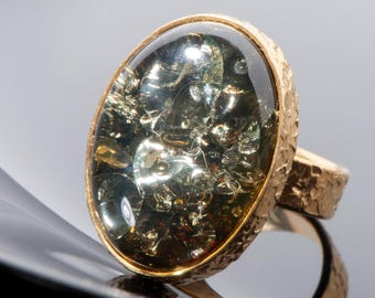 9.5 size, Handmade Green  Amber Ring,  Green Amber Ring,  Ukrainian Amber Jewelry, Handmade Amber Jewelry