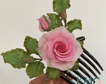 Pink Rose Hair Comb