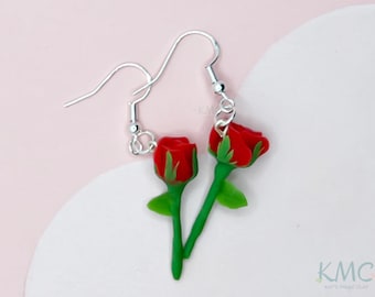 long stem rose dangle earrings