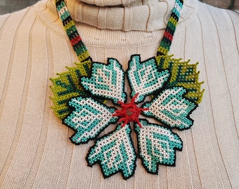 Flower Necklace with Matching Bracelet/ Mexican Huichol Hand Beaded