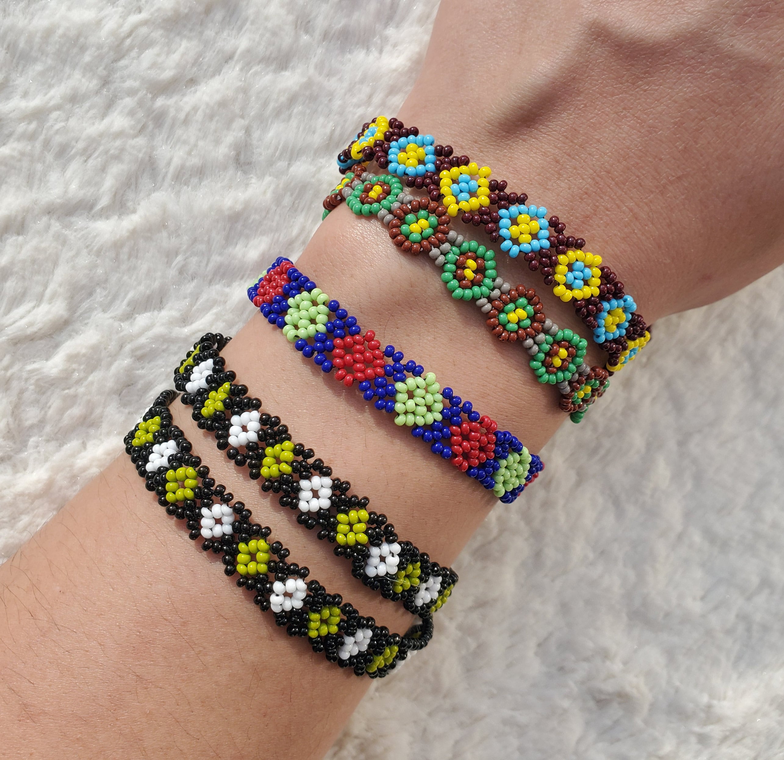 Hand Beaded Bracelets / Mexican Huichol Accessories 