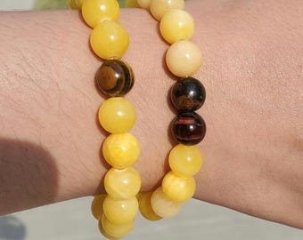 Natural Yellow Tiger Eye's Hand Beaded Bracelet