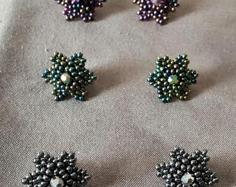 Stud Flower Earrings / Mexican Huichol Hand Beaded Accessories