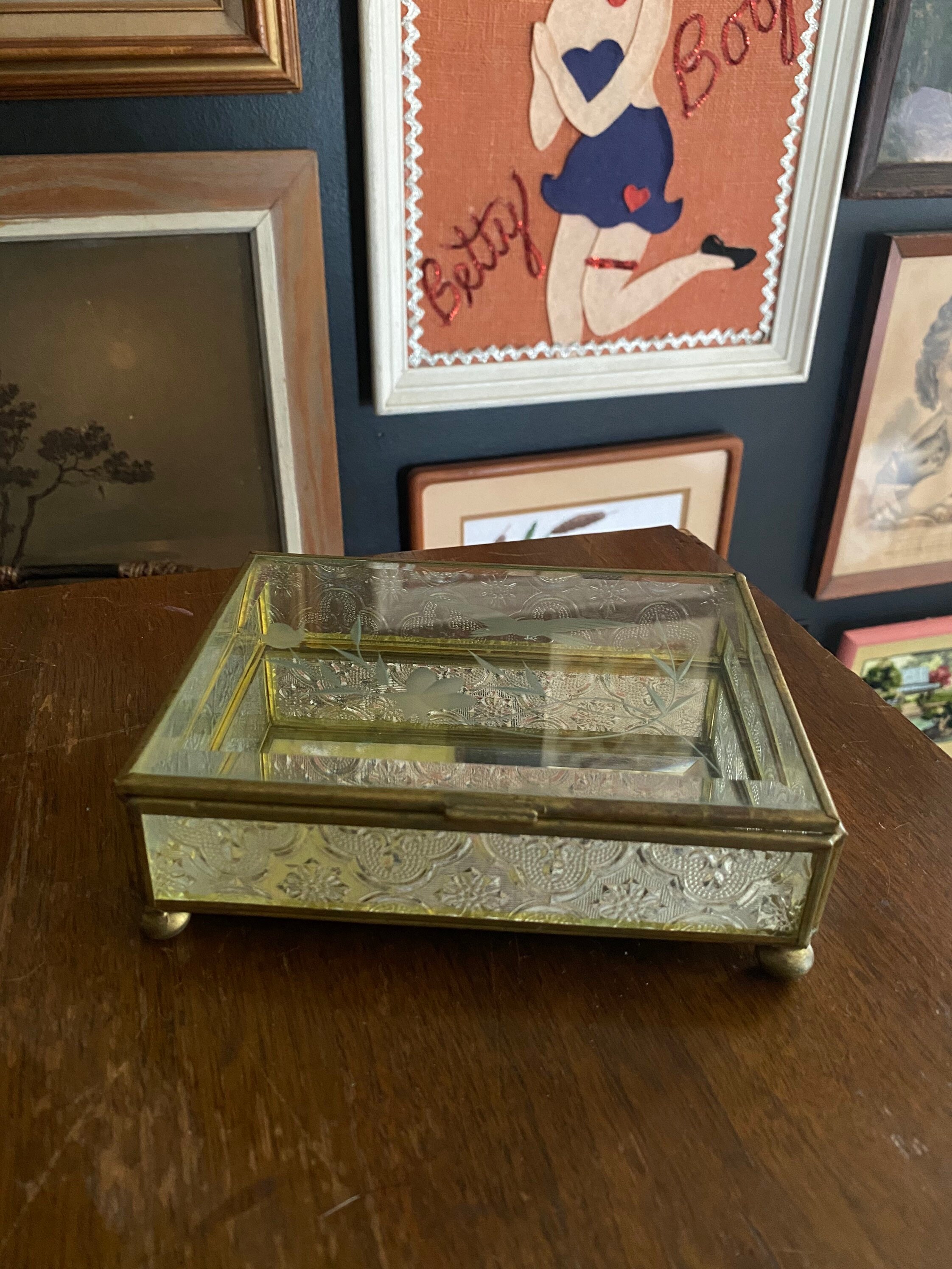 Vintage Vidrio y Espejo Vanity Box Chic Único | Etsy