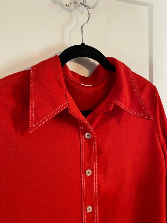 Red Vintage Oversized Shirt with Pockets - image 5