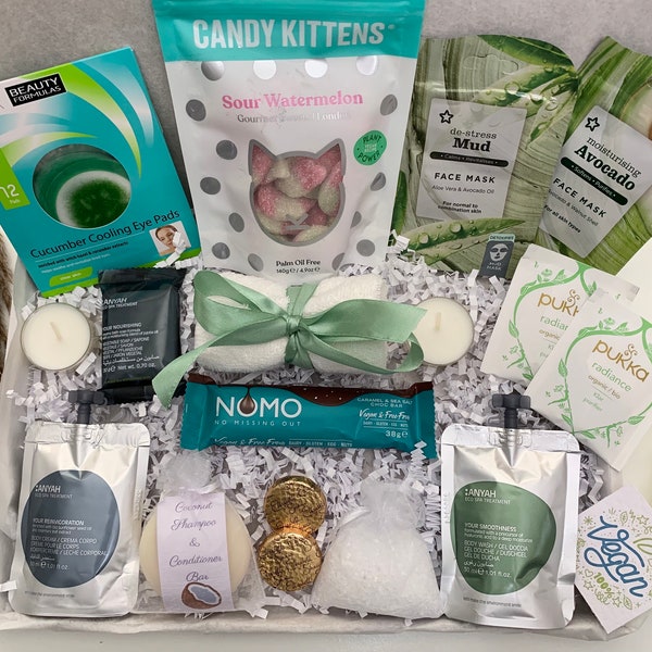 Cesta vegana para mujer, regalos para mujer, caja de regalo para mujer, cesta vegana para mimarse, regalo de agradecimiento, cesta vegana, idea de regalo para el Día de la Madre para veganas.