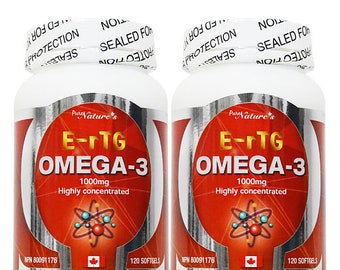 PNC] Two Bottles of E-rTG Omega-3 1000mg Highly Concentrated Containing EPA and DHA -120 Caps Immune Support and Healthcare supplement
