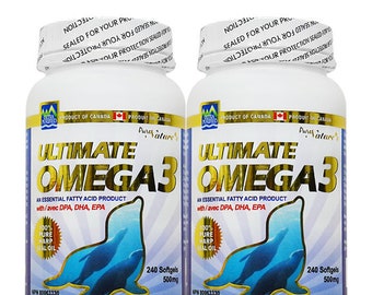 PNC] TWO bottles of Ultimate Omega 3 an Essential Fatty Acid Product Made with Pure HARP Seal Oil - 240 Caps - Healthcare Supplement -